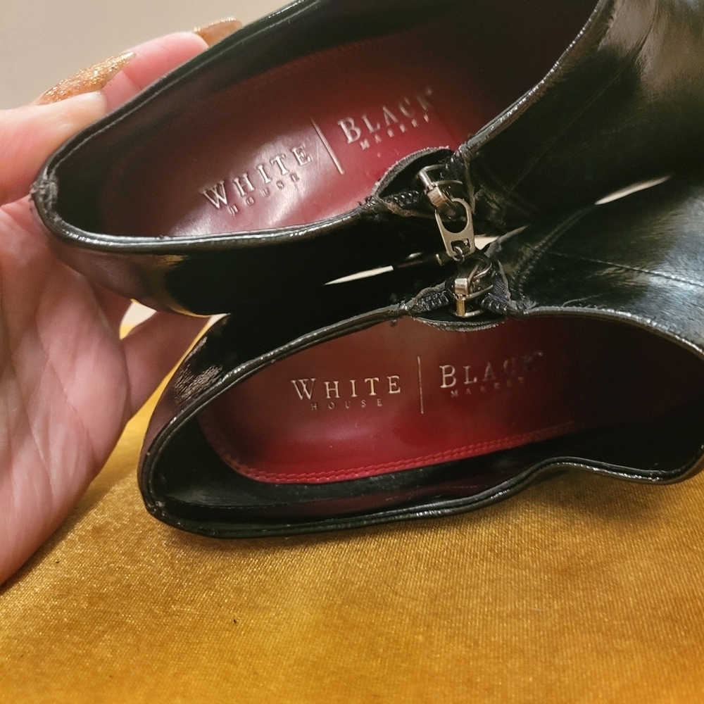 WHBM Chic Black Patent Leather Side Zip Slant Heel Ankle Bootie - Picture 11 of 16